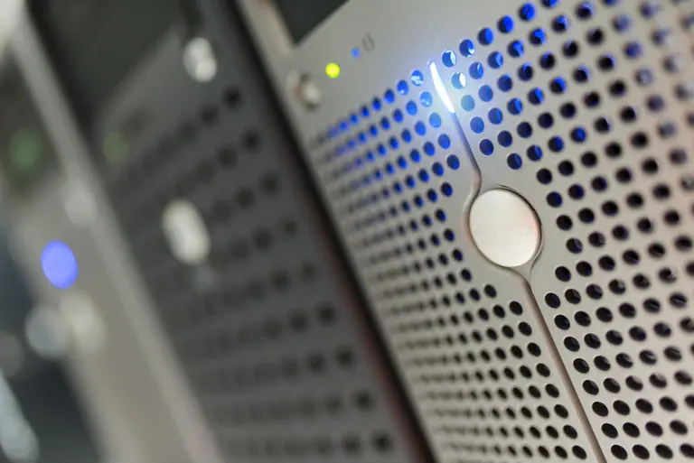 Server equipment with blue indicator lights